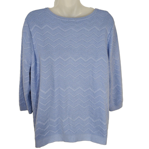 Talbots Petites Womens Cardigan 2XP Blue Button Elbow Sleeve Chevron Knit Modern - Picture 3 of 9